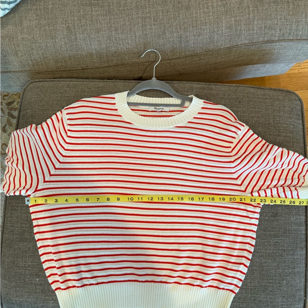Madewell Red and Cream Striped Short-Sleeve Knit Sweater XL - Picture 3 of 5